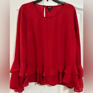 a.n.a Vibrant Red Ruffle Blouse